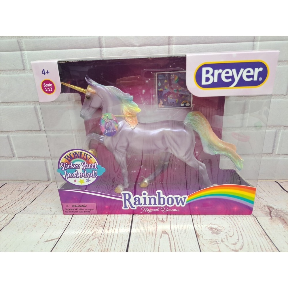 Breyer Rainbow Magical Unicorn 1:12 Scale Figurine Bonus Sticker Sheet#97267 NIB